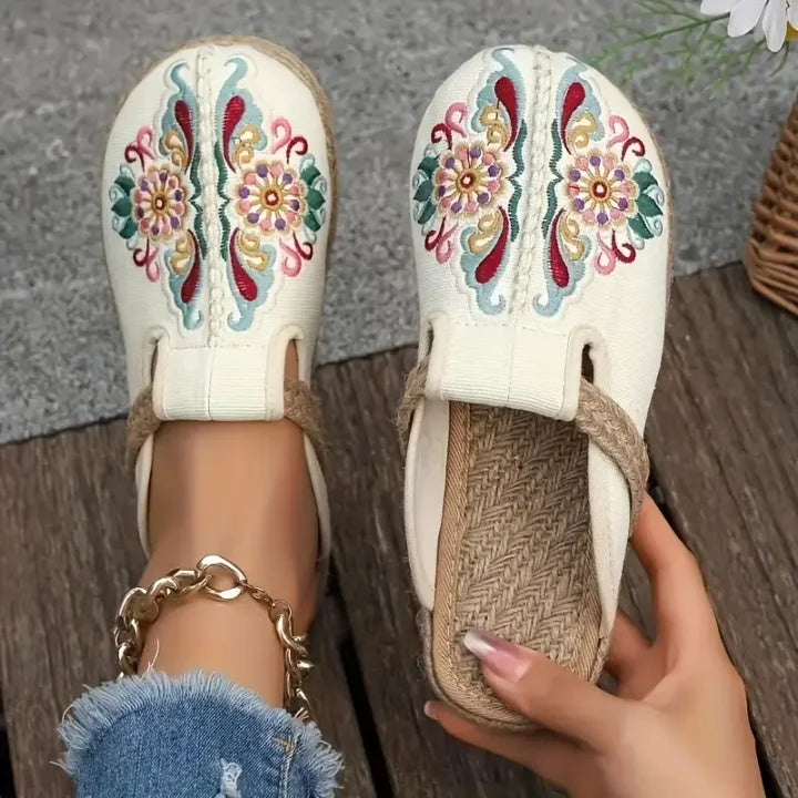 Katy - Handmade cotton floral pattern mules