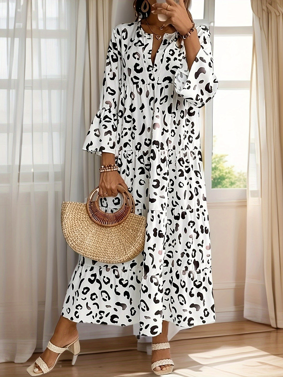 Morrene | Leopard V-Neck Maxi Dress