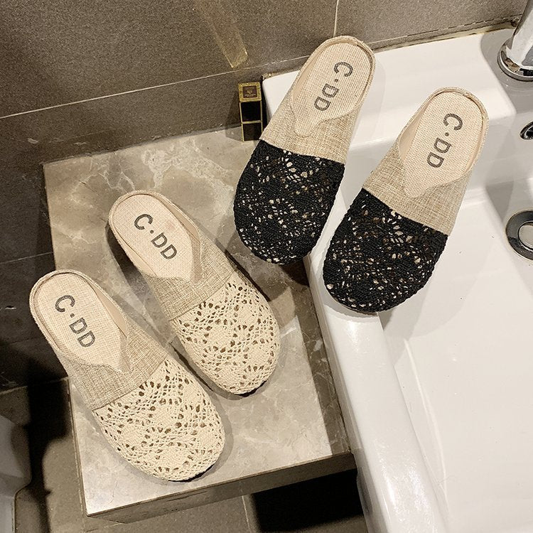 Women's comfortable and airy clogs with artistic crochet design