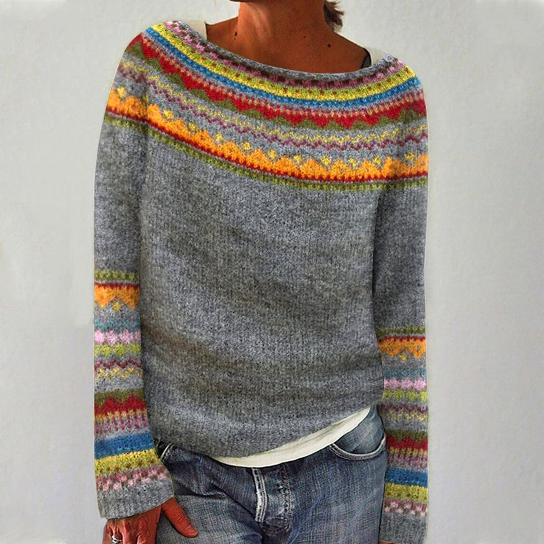 Ernestina™ | Vintage-inspired knitted sweater with colorful geometric patterns