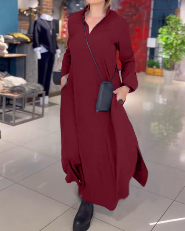 Zoe™ - Loose Long Dress With Side Slit Lapel