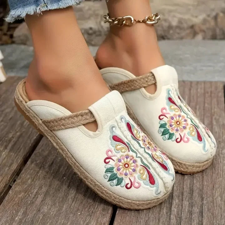 Katy - Handmade cotton floral pattern mules