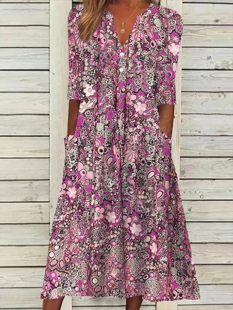 Arreya | Elegant Floral Midi Spring & Summer Dress