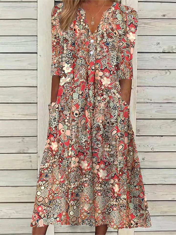 Arreya | Elegant Floral Midi Spring & Summer Dress