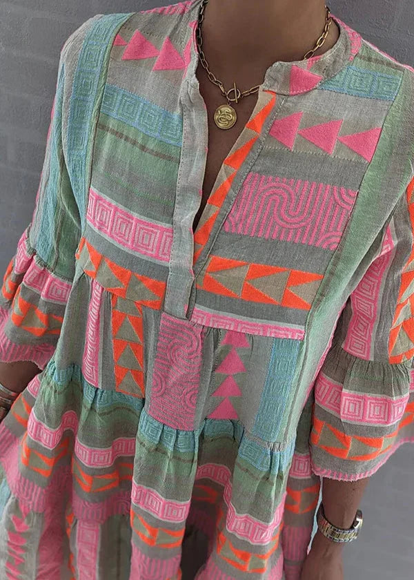 Ava - Chic V-Neck Cotton Hemp Summer Dress