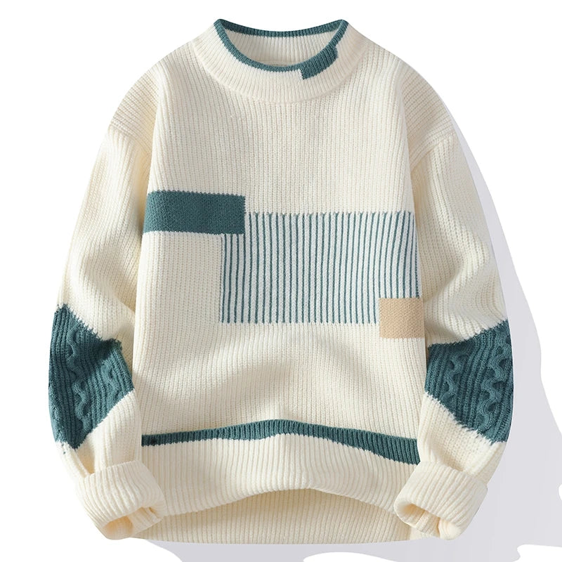 Joshua | Mock neck sweater with patchwork design for men