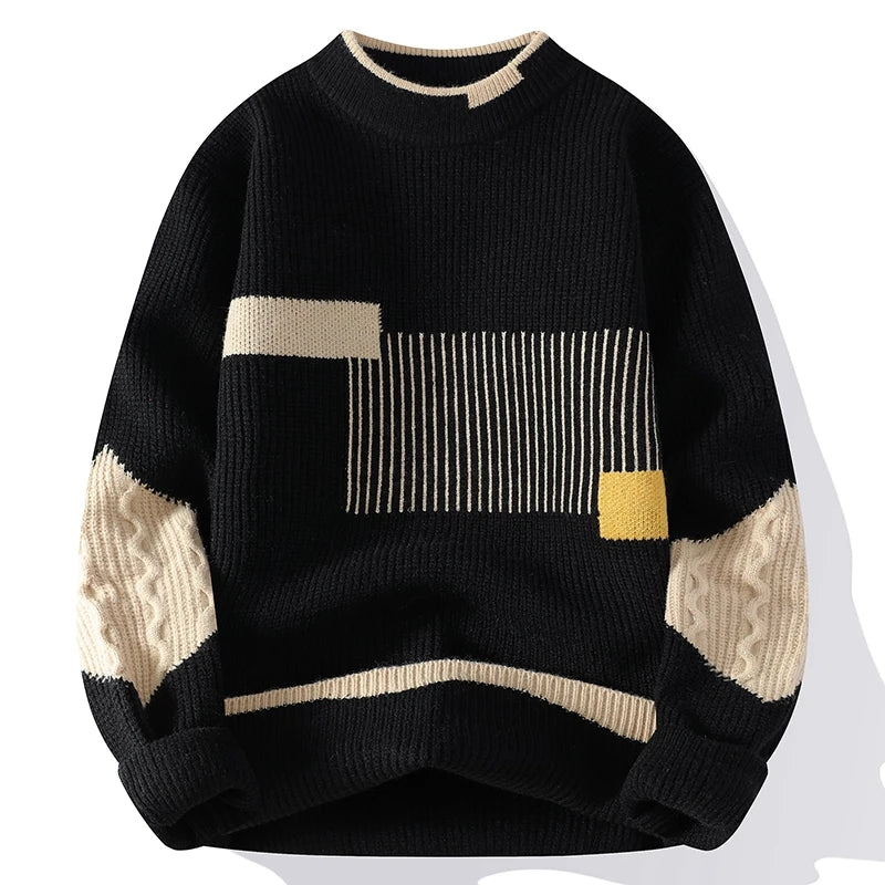 Joshua | Mock neck sweater with patchwork design for men