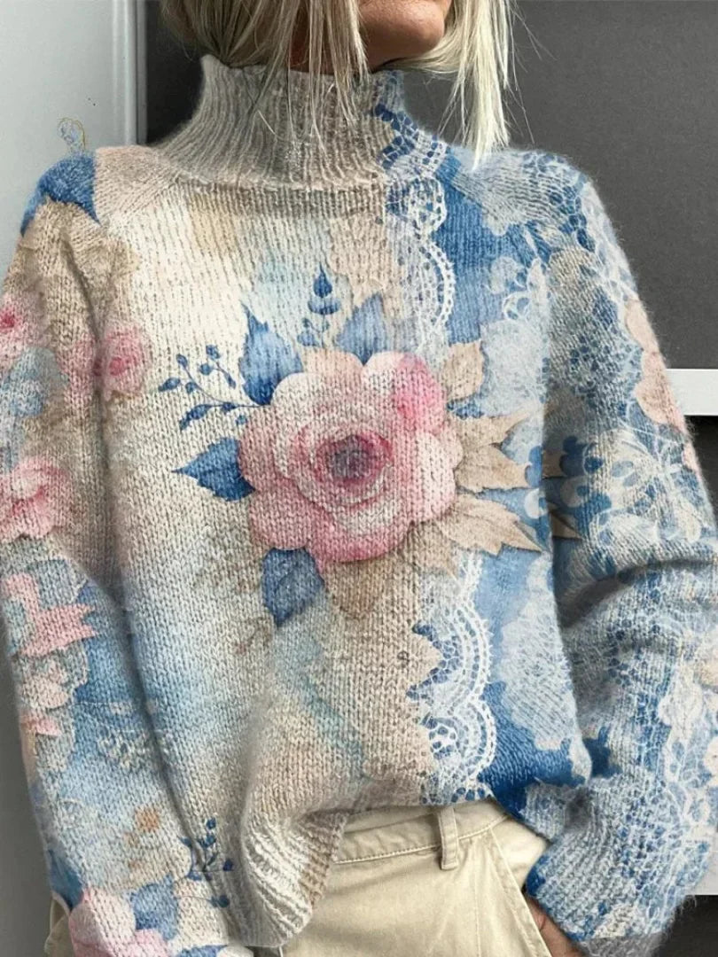 Roos - Lace knitted turtleneck sweater