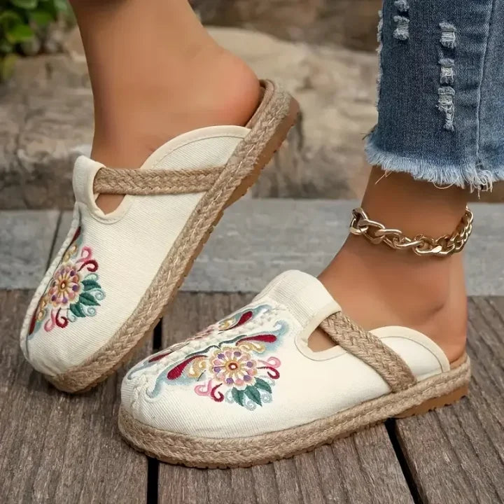 Katy - Handmade cotton floral pattern mules