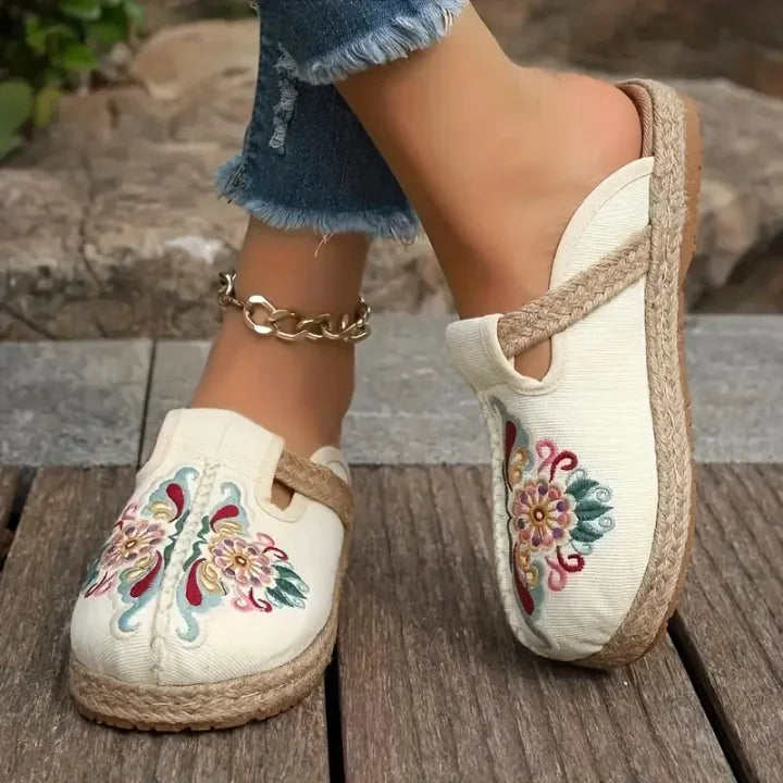 Katy - Handmade cotton floral pattern mules