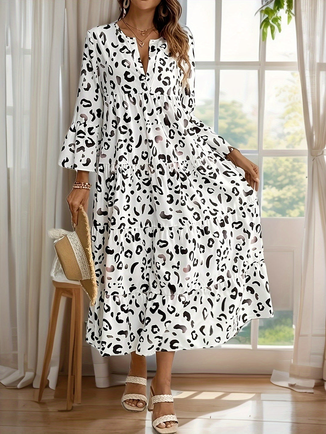 Morrene | Leopard V-Neck Maxi Dress