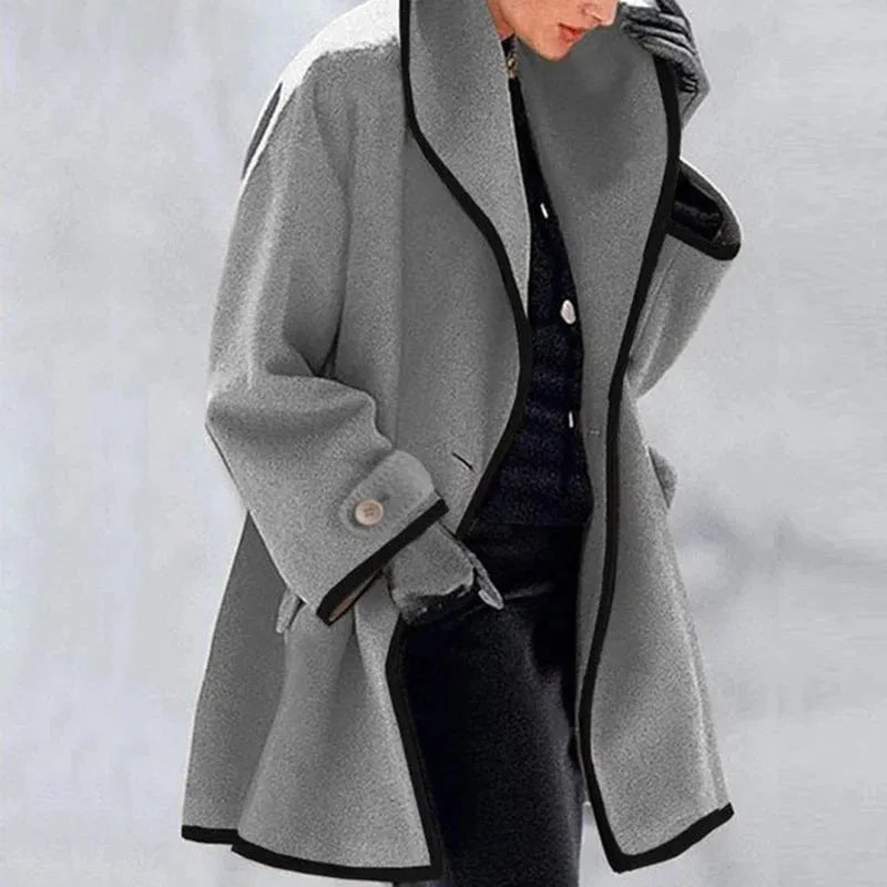 Cressia - Stylish Contrast-Trim Coat