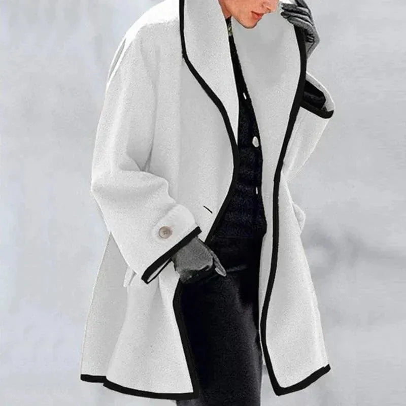 Cressia - Stylish Contrast-Trim Coat